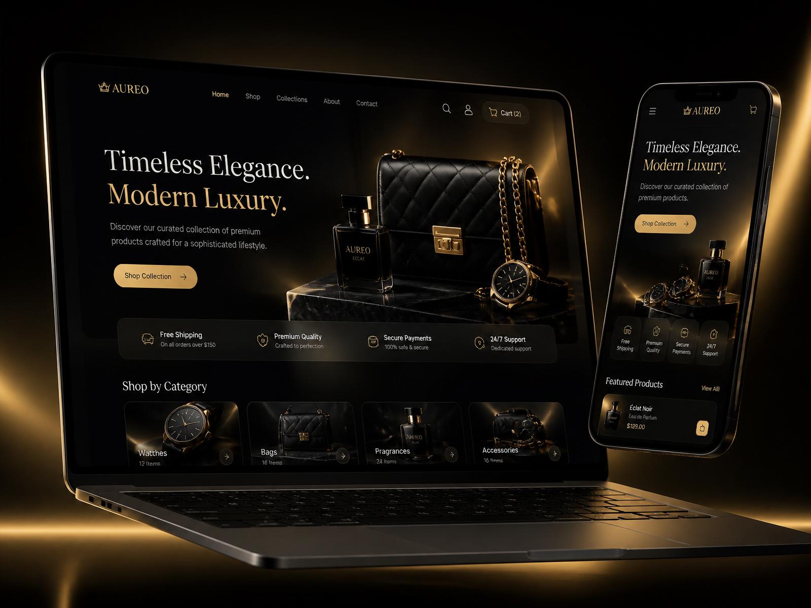 Premium website mockup shown on laptop and mobile